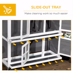 PawHut Wooden Rabbit Hutch, Small Animal House w/ Wheels, Removable Tray - Grey - Additional view 4