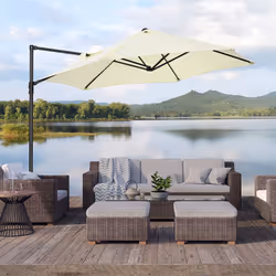 Outsunny 2.5M Offset Roma Patio Umbrella W/ 360-Degree Rotation, Beige