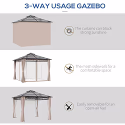 Outsunny 3 x 3 (m) DoubleÂ Roof Hard Top Gazebo w/NettingsÂ &Â Curtains, Khaki