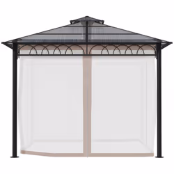 Outsunny 3 x 3 (m) DoubleÂ Roof Hard Top Gazebo w/NettingsÂ &Â Curtains, Khaki - Additional view 7