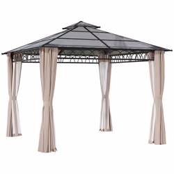 Outsunny 3 x 3 (m) DoubleÂ Roof Hard Top Gazebo w/NettingsÂ &Â Curtains, Khaki - Additional view 8
