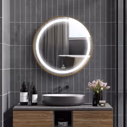 kleankin Wall Mounted LED Bathroom Mirror with 3 Light Colours Time Display Gold