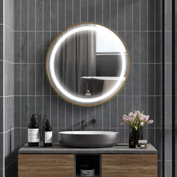 kleankin Wall Mounted LED Bathroom Mirror with 3 Light Colours Time Display Gold