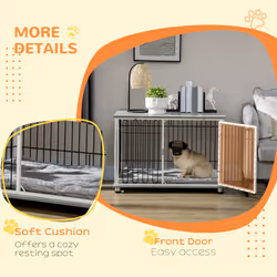 PawHut Dog Crate Furniture End Table w/ Soft Washable Cushion, Lockable Door - Additional view 4