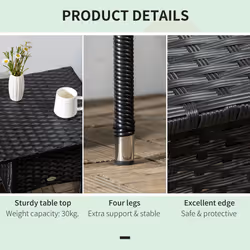 Outsunny PE Rattan Outdoor Coffee Table, Easy Match Rattan Side Table, Black - Additional view 4