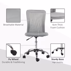 Vinsetto Armless Office Chair with Adjustable Height Mesh Back Wheels Grey