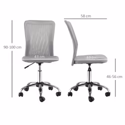 Vinsetto Armless Office Chair with Adjustable Height Mesh Back Wheels Grey - Additional view 7