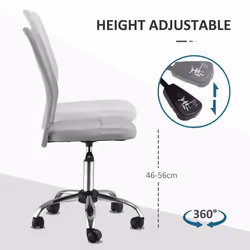 Vinsetto Armless Office Chair with Adjustable Height Mesh Back Wheels Grey - Additional view 8