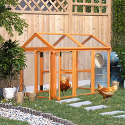 PawHut Chicken Run, Wooden Chicken Coop w/ Combinable Design - Orange