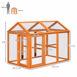 PawHut Chicken Run, Wooden Chicken Coop w/ Combinable Design - Orange - Additional view 7