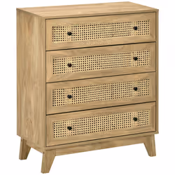 HOMCOM Chest of Drawers, 4 Drawer Unit Storage Organiser with Rattan Element - Additional view 8