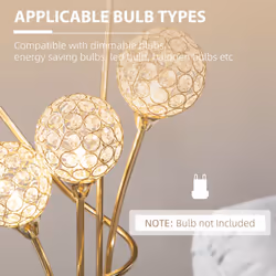 HOMCOM Modern Floor Lamp w/ K9 Crystal Shade, 5 Light, for Living Room, Gold - Additional view 4