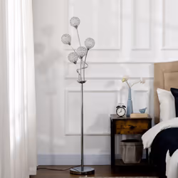 HOMCOM Modern Floor Lamp w/ K9 Crystal Shade, 5 Light, for Living Room, Silver - Additional view 5