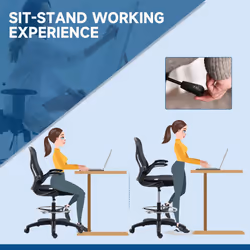 Vinsetto Draughtsman Chair Tall Office Chair w/ Adjustable Footrest Ring Black
