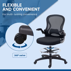 Vinsetto Draughtsman Chair Tall Office Chair w/ Adjustable Footrest Ring Black - Additional view 6