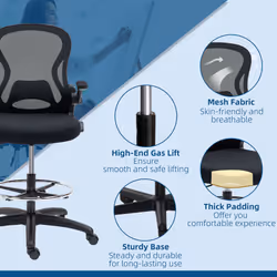 Vinsetto Draughtsman Chair Tall Office Chair w/ Adjustable Footrest Ring Black - Additional view 7