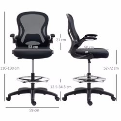 Vinsetto Draughtsman Chair Tall Office Chair w/ Adjustable Footrest Ring Black - Additional view 8