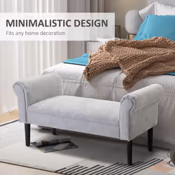 HOMCOM Deluxe Linen Bed End Arm Bench Bedside Bench Footstool Home Decor