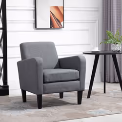 HOMCOM Modern Armchair Accent Chair with Rubber Wood Legs for Bedroom Grey