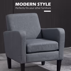 HOMCOM Modern Armchair Accent Chair with Rubber Wood Legs for Bedroom Grey - Additional view 5