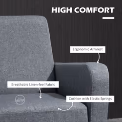 HOMCOM Modern Armchair Accent Chair with Rubber Wood Legs for Bedroom Grey - Additional view 7
