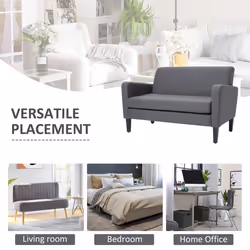 HOMCOM Linen Modern-Curved 2-Seat Sofa Loveseat w/ Thick Cushion Wood Legs Grey