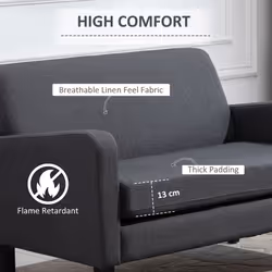HOMCOM Linen Modern-Curved 2-Seat Sofa Loveseat w/ Thick Cushion Wood Legs Grey - Additional view 6