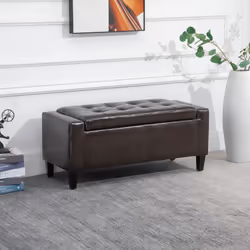 HOMCOM 40x90cm PU Leather Storage Ottoman Bench Wood Frame w/ Tufting Feet Brown
