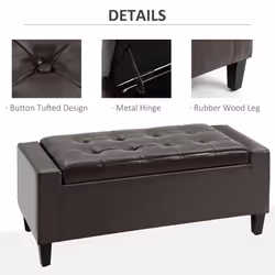 HOMCOM 40x90cm PU Leather Storage Ottoman Bench Wood Frame w/ Tufting Feet Brown - Additional view 4