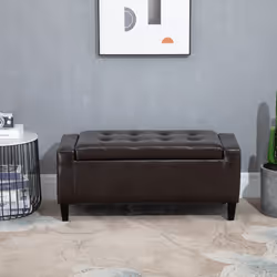 HOMCOM 40x90cm PU Leather Storage Ottoman Bench Wood Frame w/ Tufting Feet Brown - Additional view 5