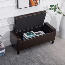 HOMCOM 40x90cm PU Leather Storage Ottoman Bench Wood Frame w/ Tufting Feet Brown - Additional view 6