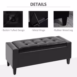 HOMCOM 40x90cm PU Leather Storage Ottoman Bench Wood Frame w/ Tufting Feet Black - Additional view 4