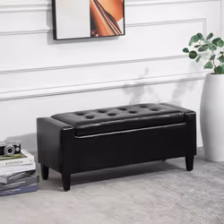 HOMCOM 40x90cm PU Leather Storage Ottoman Bench Wood Frame w/ Tufting Feet Black - Additional view 5