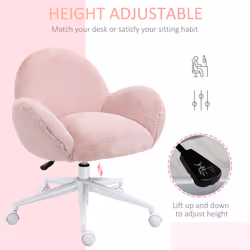 HOMCOM Fluffy Leisure Chair Office Chair with Backrest Armrest Wheels Pink