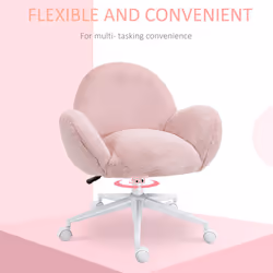 HOMCOM Fluffy Leisure Chair Office Chair with Backrest Armrest Wheels Pink