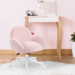 HOMCOM Fluffy Leisure Chair Office Chair with Backrest Armrest Wheels Pink - Additional view 5