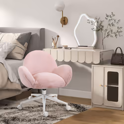 HOMCOM Fluffy Leisure Chair Office Chair with Backrest Armrest Wheels Pink - Additional view 8