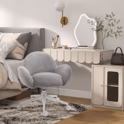 HOMCOM Fluffy Leisure Chair Office Chair with Backrest Armrest Wheels Grey - Additional view 8