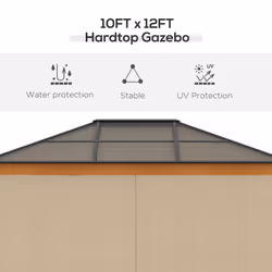 Outsunny Hardtop Gazebo Polycarbonate Canopy with Nettings and Sidewalls Khaki