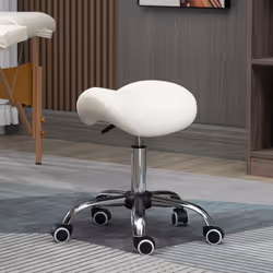 HOMCOM PU Leather Saddle Stool w/ Moulded Padded Seat Adjustable Height Cream