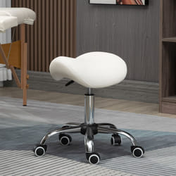 HOMCOM PU Leather Saddle Stool w/ Moulded Padded Seat Adjustable Height Cream