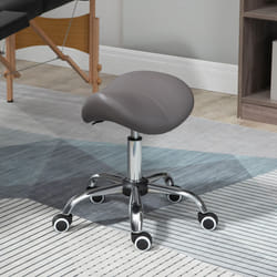 HOMCOM PU Leather Saddle Stool w/ Moulded Padded Seat Adjustable Height Grey