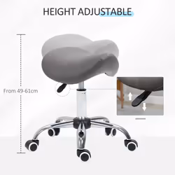 HOMCOM PU Leather Saddle Stool w/ Moulded Padded Seat Adjustable Height Grey
