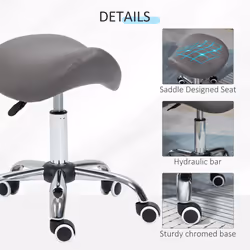 HOMCOM PU Leather Saddle Stool w/ Moulded Padded Seat Adjustable Height Grey - Additional view 4