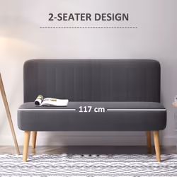 HOMCOM Linen-Feel Double Sofa w/ Wood Frame Padding Back, Dark Grey - Additional view 4