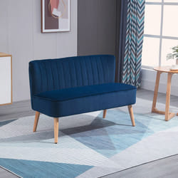 HOMCOM Velvet-Feel Double Sofa w/ Wood Frame Foam Padding High Back, Blue