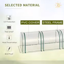 Outsunny Tunnel Greenhouse Steel Frame for Garden w/ Zipper Doors
