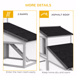 PawHut Large Rabbit Hutch with Run, Tray, Ramp, Wooden Guinea Pig House, Grey - Additional view 5