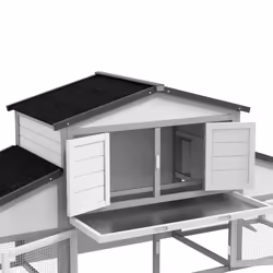 PawHut Large Rabbit Hutch with Run, Tray, Ramp, Wooden Guinea Pig House, Grey - Additional view 6