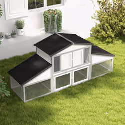 PawHut Large Rabbit Hutch with Run, Tray, Ramp, Wooden Guinea Pig House, Grey - Additional view 7